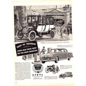 1952 Ethyl Gas Gasoline 1912 Packard Car Ferry Harbor Vintage Print Ad Wall Art